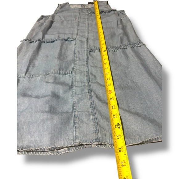 Neiman Marcus Light Denim Patchwork Thick Strap Sleeveless Crew Neck Mini Dress - Picture 8 of 16